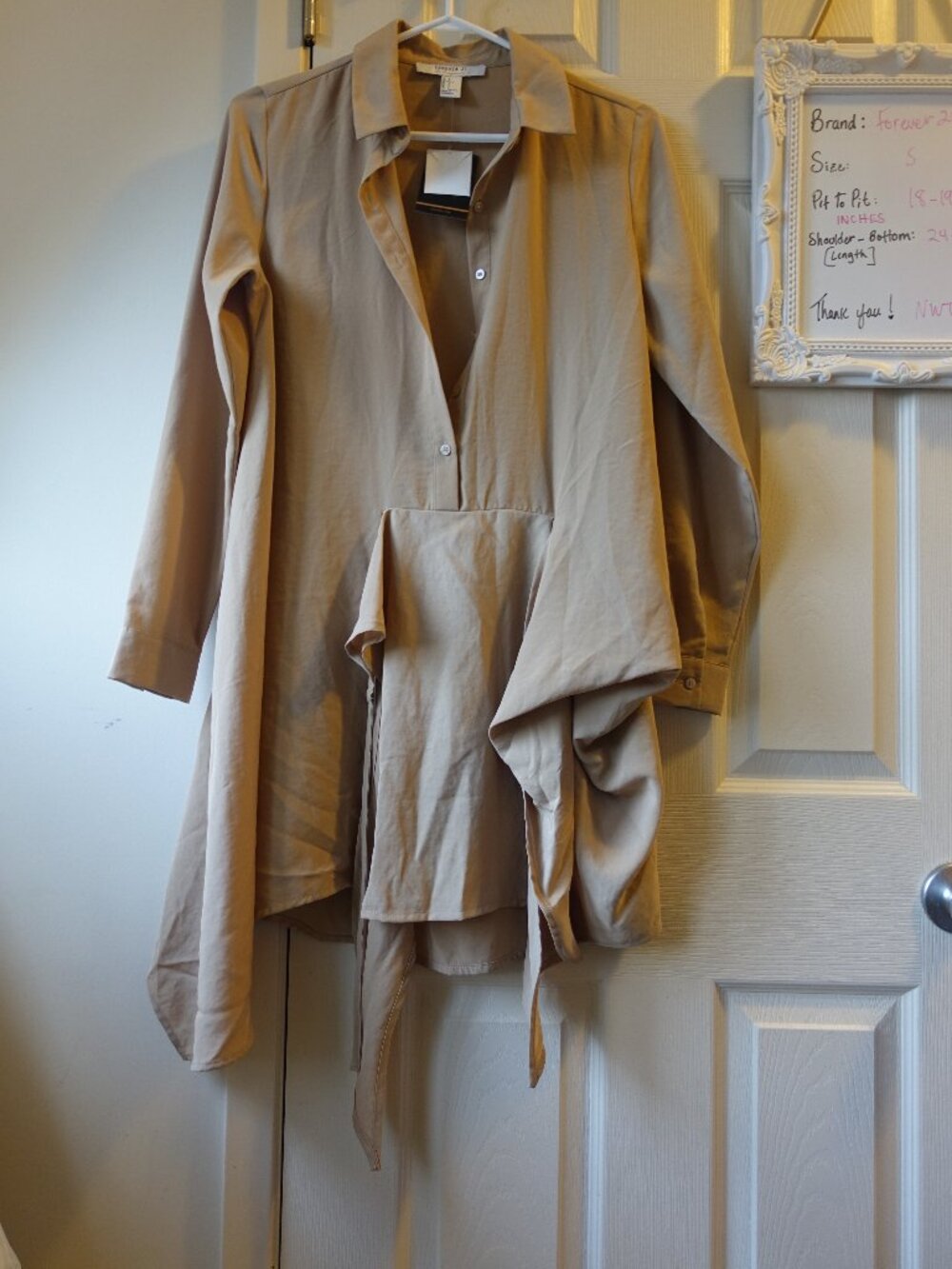 Forever 21 Taupe Long Sleeve High-Low Tunic Shirt